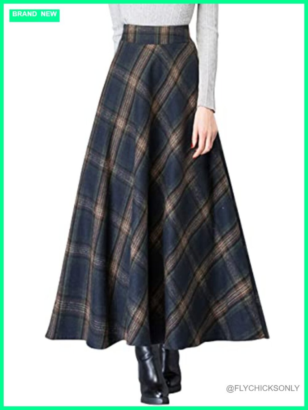 Wool Blend High Waist A-Line Maxi Skirt with Pockets